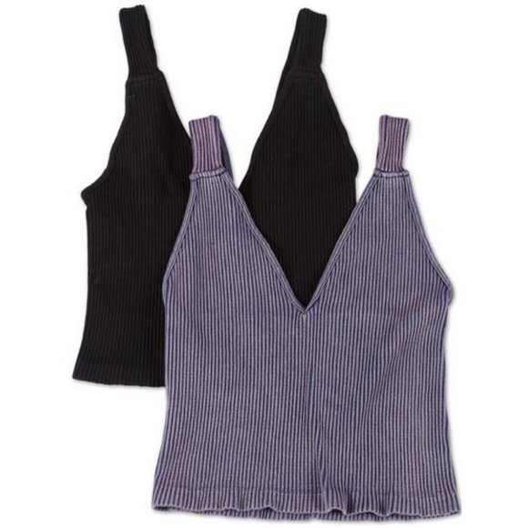 NEW Black Seamless Ribbed V Neck Crop Tank Top - Picture 8 of 9